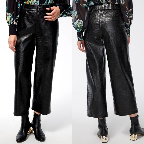 NEW Chicos Baggy Cropped Wide Leg Pants Embossed Faux Leather Sz 12 Black Womens - Picture 7 of 7